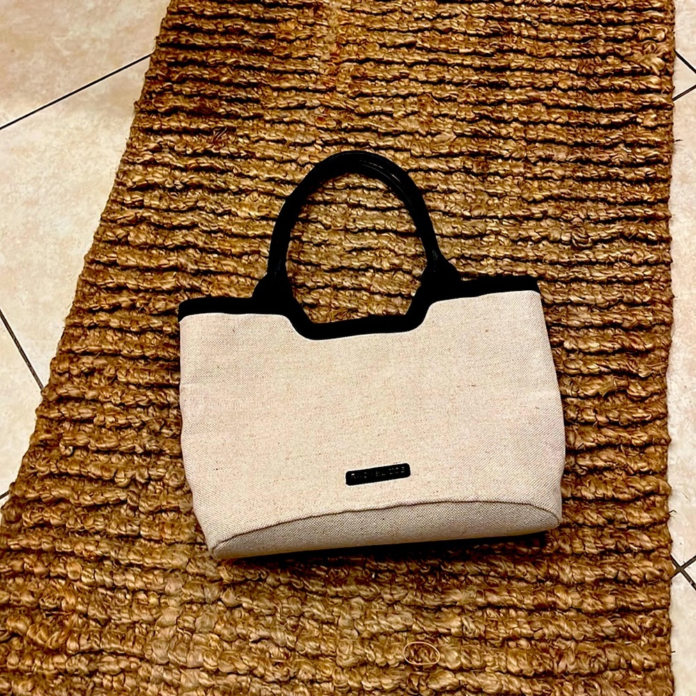 Rachel Zoe tote bag - light oatmeal color woven material with black handles NEW